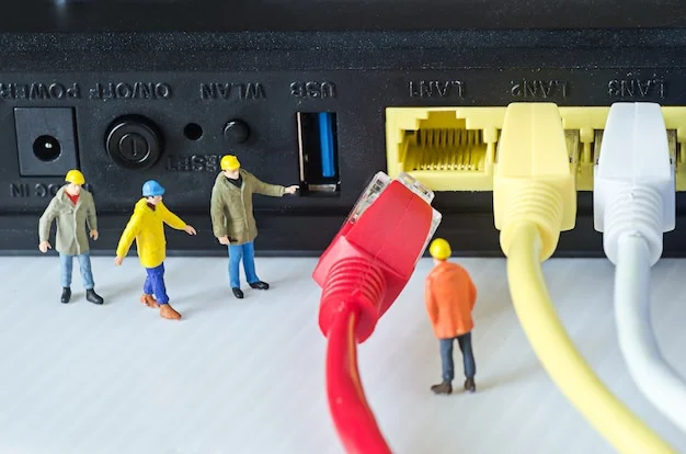 miniature engineer team try connect ethernet cables port 35570 453