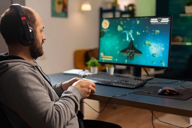 pro man gamer playing video game professional computer late night wearing headphones excited player using wireless controller virtual tournament gaming space shooter home 482257 16645
