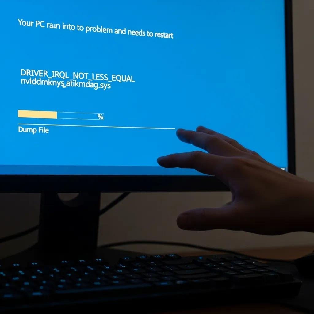 Close-up of a computer screen showing a blue screen error related to display driver crashes