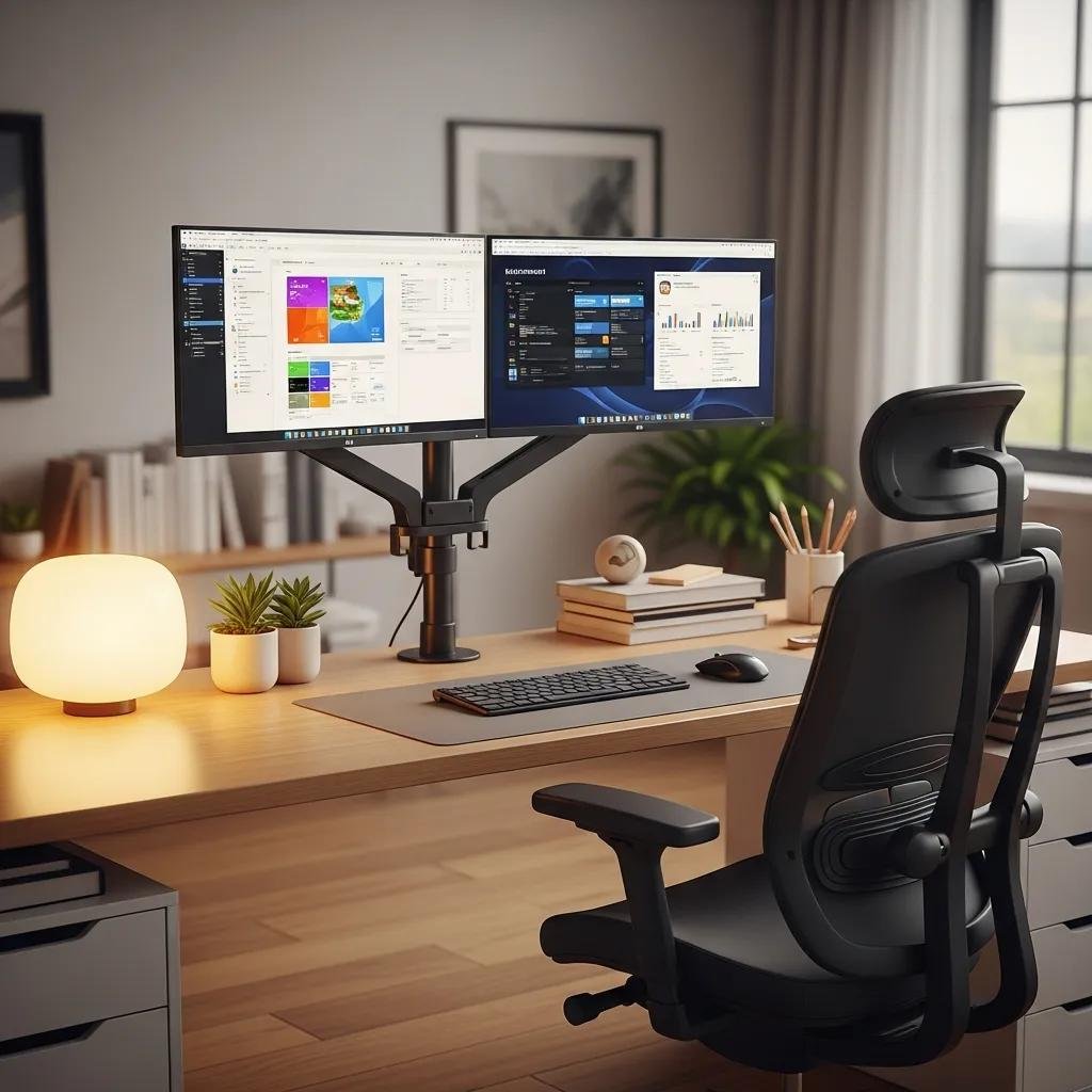 Ergonomic monitor setup demonstrating adjustable features for comfort and usability