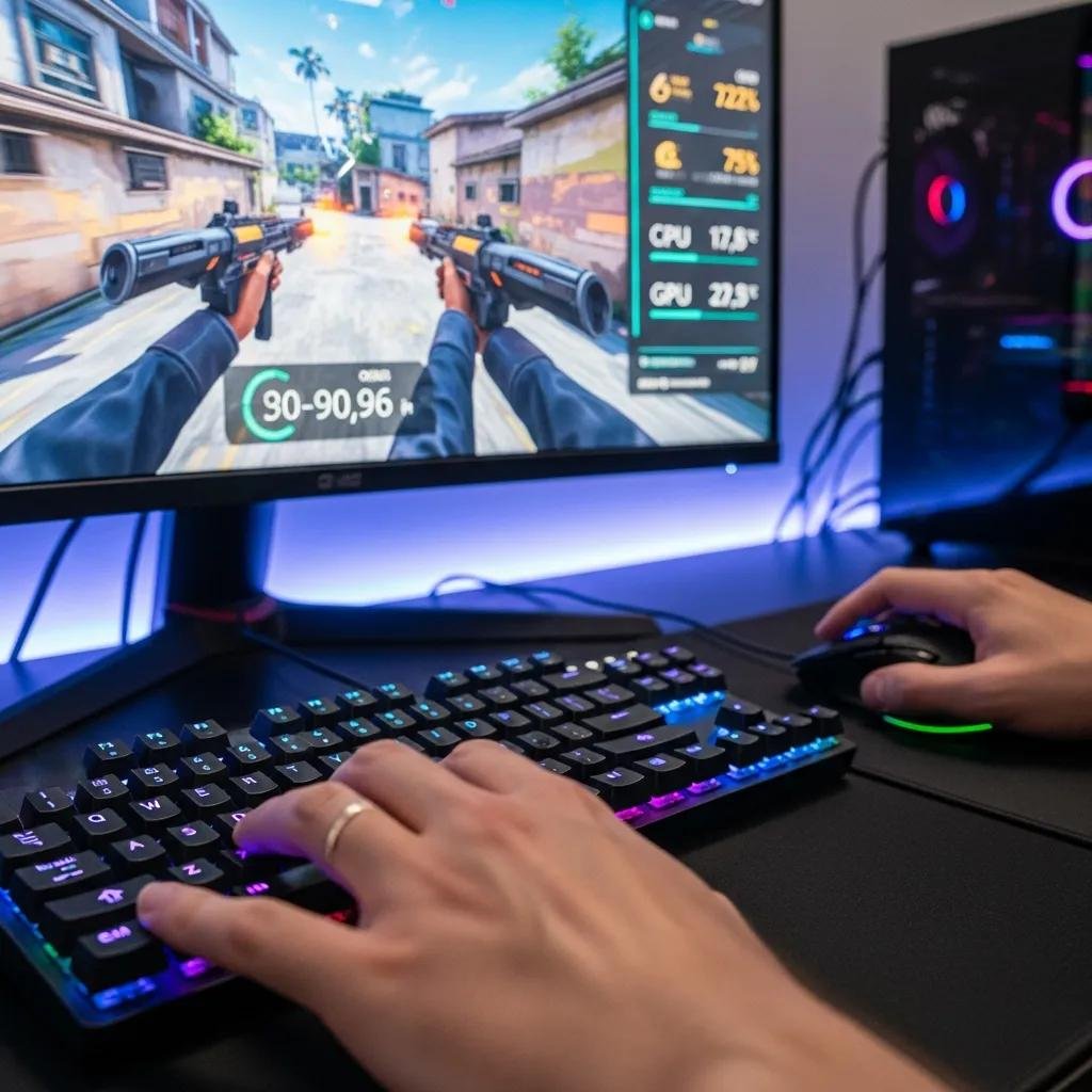 Gamer focused on high-performance gaming with keyboard and mouse