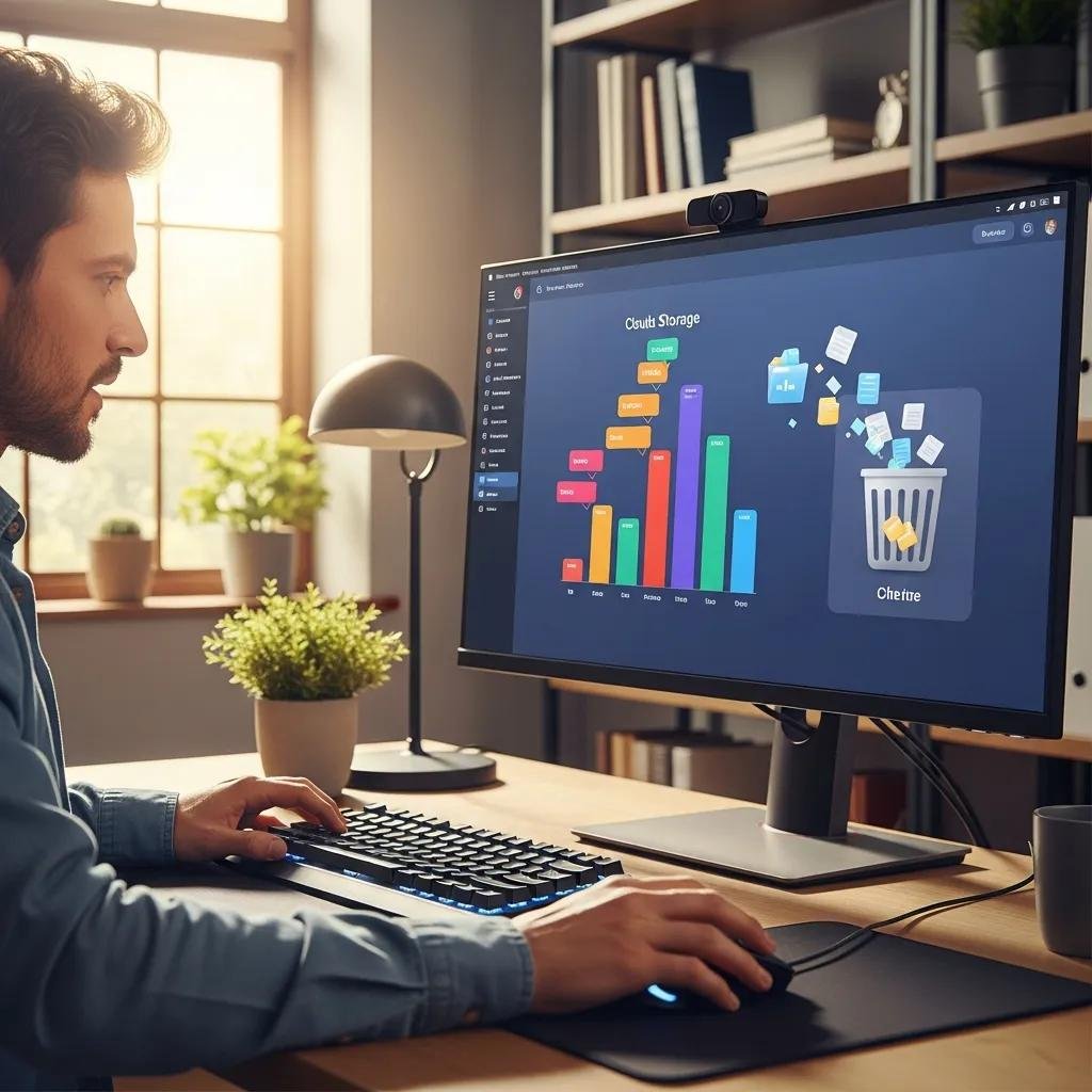 Person managing cloud storage by identifying and deleting large files