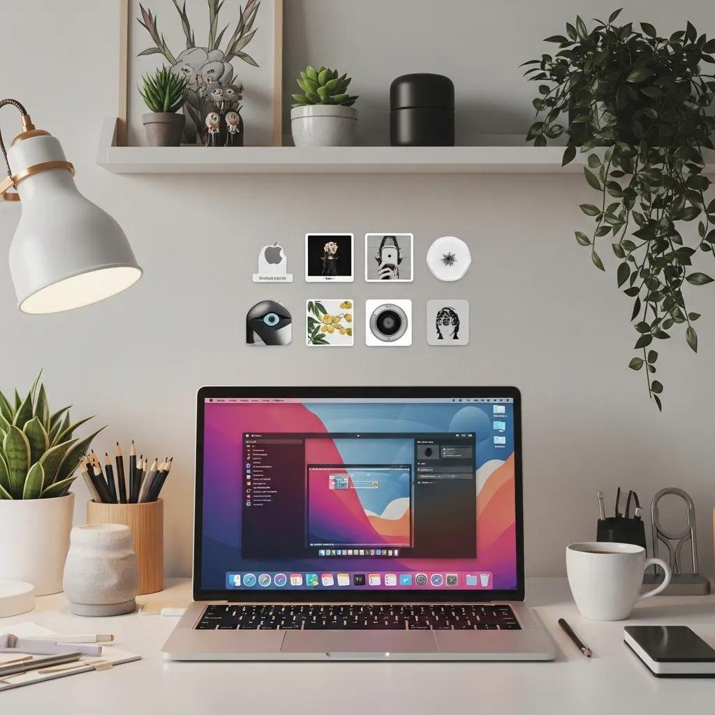 Personalized Mac desktop setup with vibrant wallpaper and organized dock icons