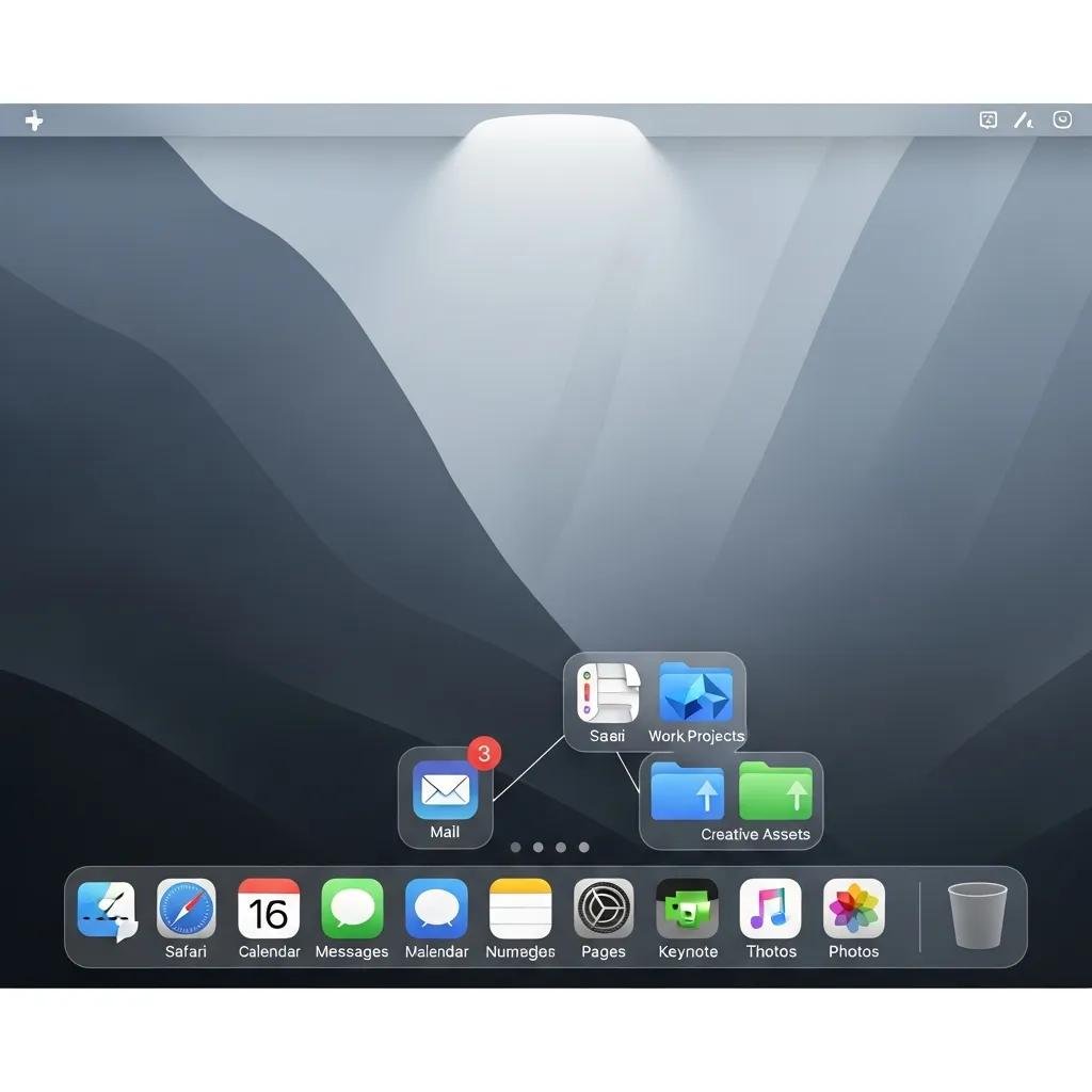 Well-organized Mac dock with essential app icons and folders