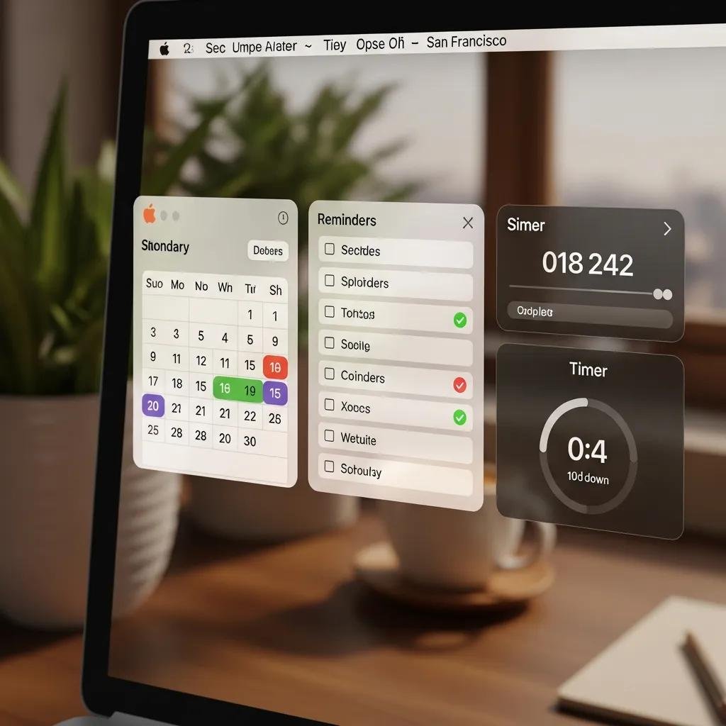 Close-up of macOS desktop with interactive widgets for improved workflow and productivity
