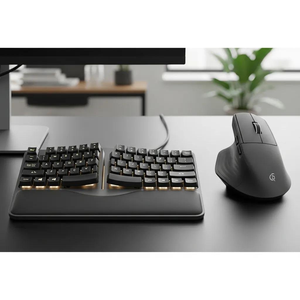 Ergonomic wireless keyboard and vertical mouse designed to reduce strain during use