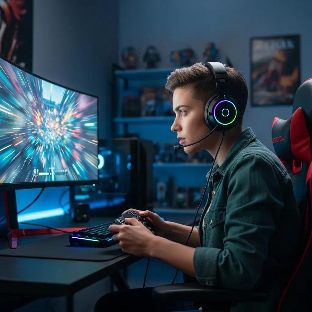 Gamer experiencing low latency in a competitive gaming environment