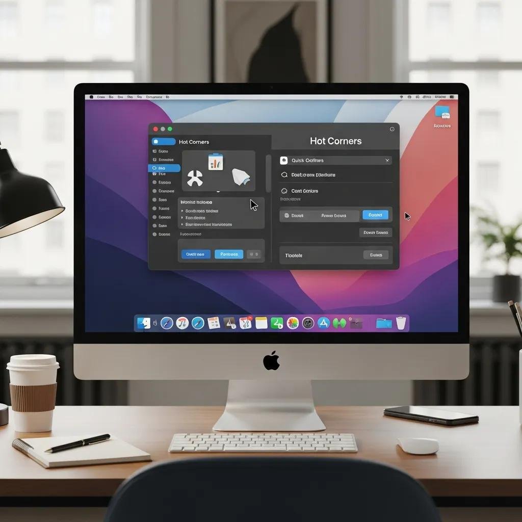 Mac computer screen demonstrating Hot Corners feature in a modern workspace