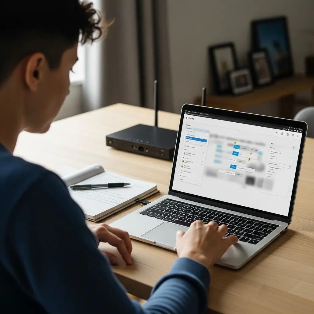 Person accessing router admin panel for guest network configuration