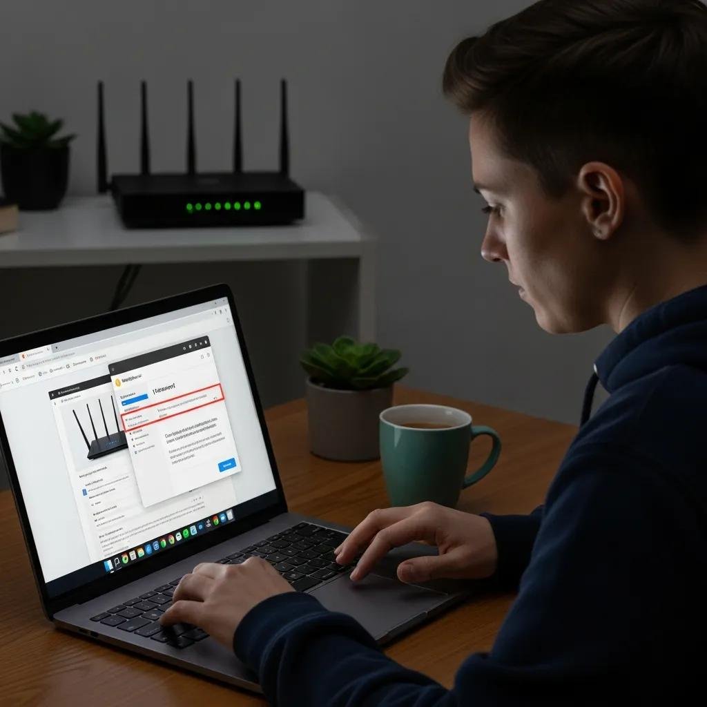 Person accessing router admin panel to change default credentials for enhanced security