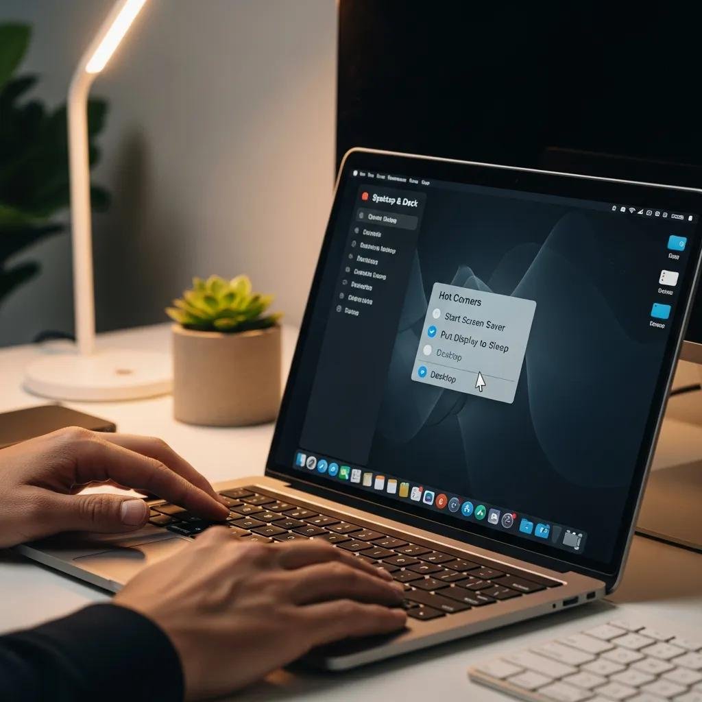 User configuring Hot Corners settings on a Mac in a tech-savvy workspace