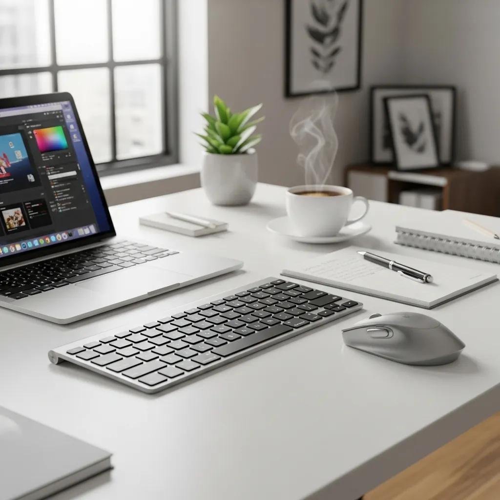 Wireless keyboard and mouse setup in a modern workspace promoting productivity