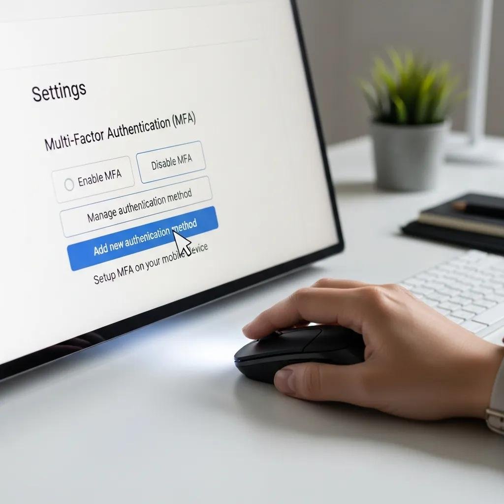 Close-up of a computer screen showing security settings for enabling multi-factor authentication