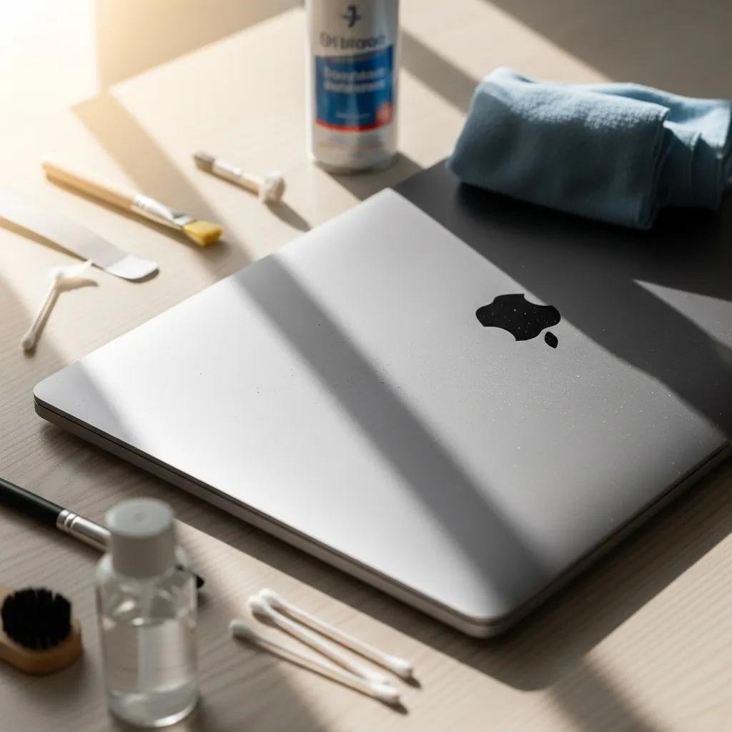 Close-up of a MacBook being maintained, emphasizing the importance of preventative care for performance