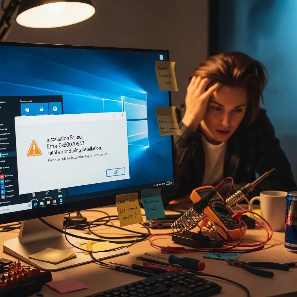 Close-up of a Windows error message during software installation with a concerned user