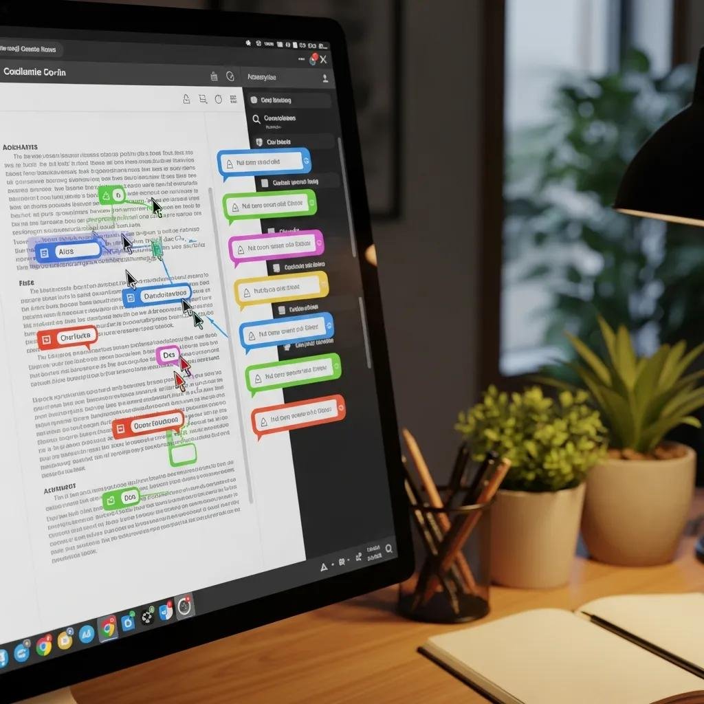 Close-up of document co-editing interface with multiple users collaborating