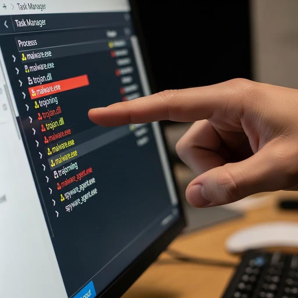 Close-up of task manager identifying suspicious processes for scareware removal