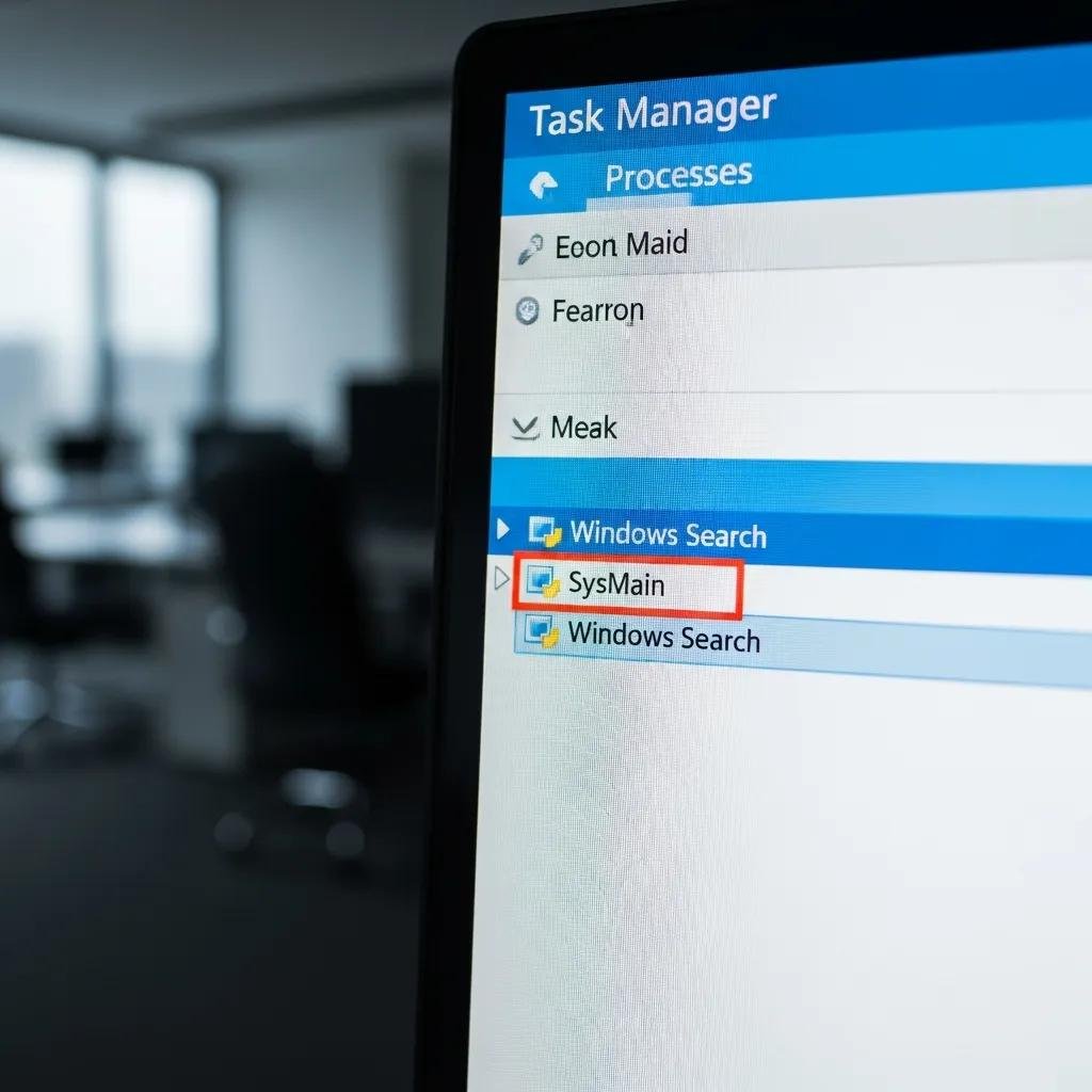 Close-up of Task Manager showing SysMain and Windows Search processes