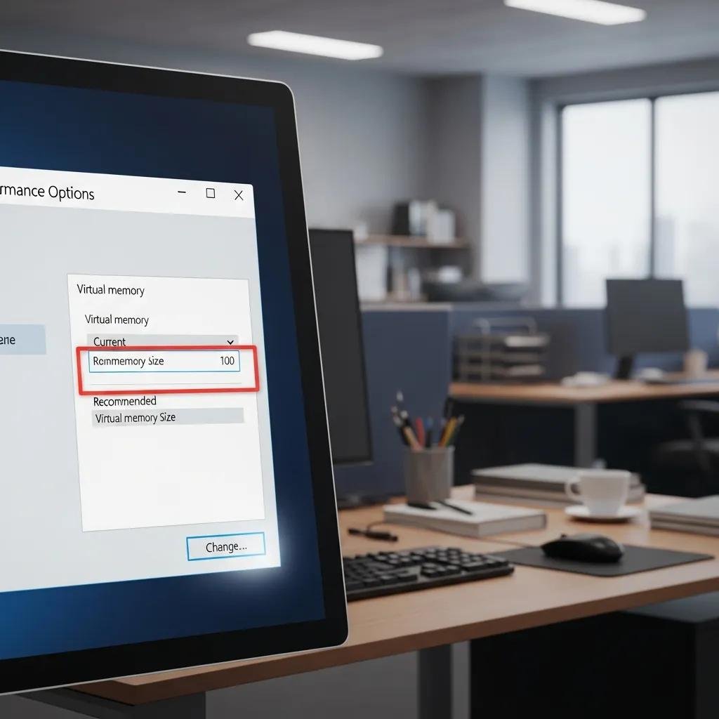 Close-up of Windows Performance Options window displaying virtual memory settings for optimization