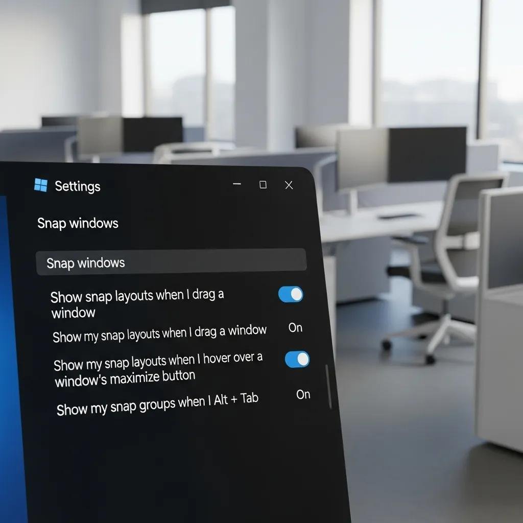 Close-up of Windows Settings for troubleshooting Snap Assist performance