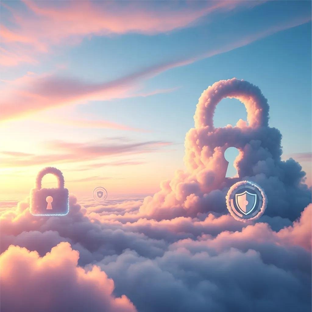 Cloud landscape with digital security elements symbolizing personal data protection