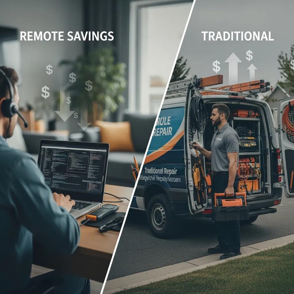 Comparison of remote and traditional computer repair costs, emphasizing cost-effective advantages