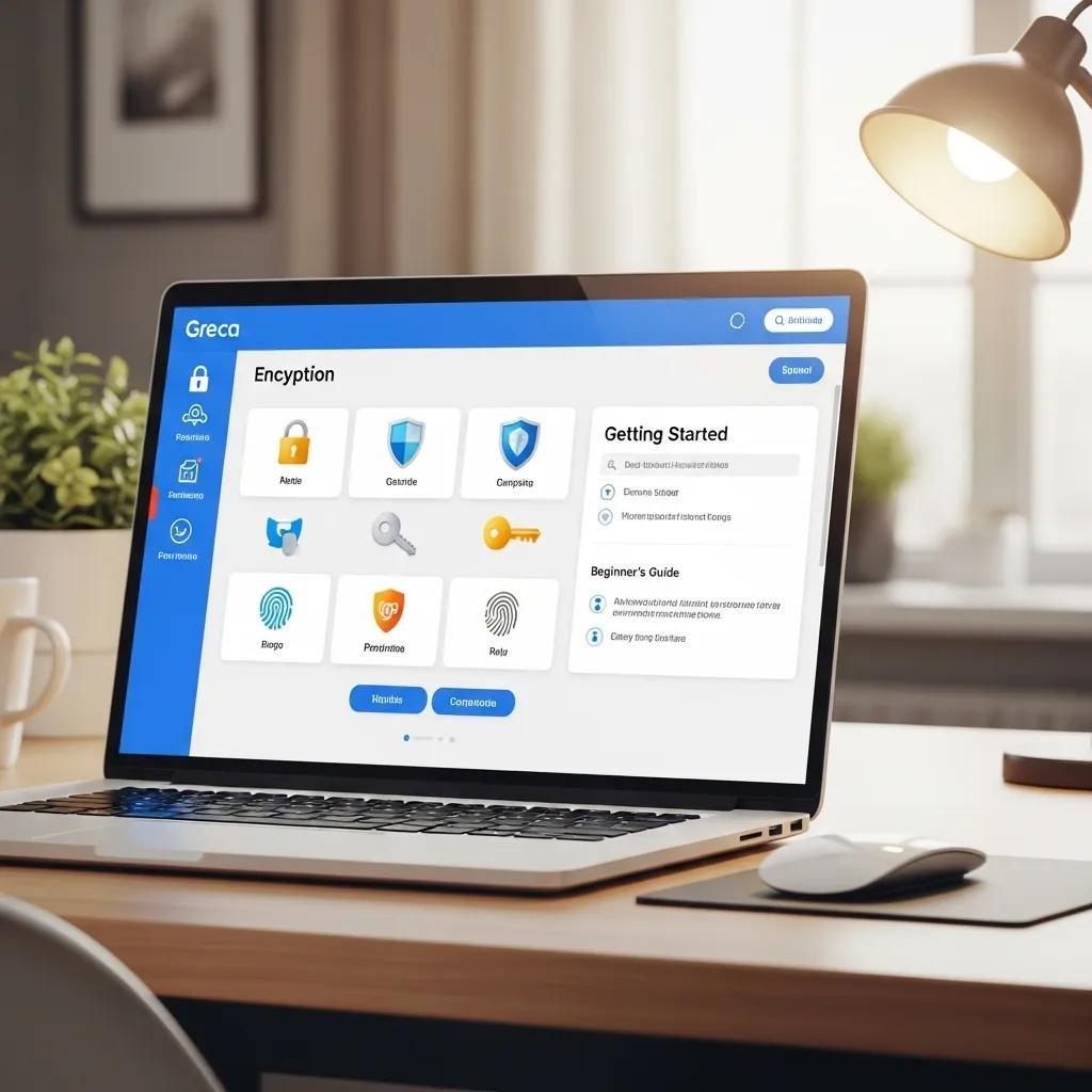 Computer screen displaying various encryption software icons, illustrating user-friendly options for beginners