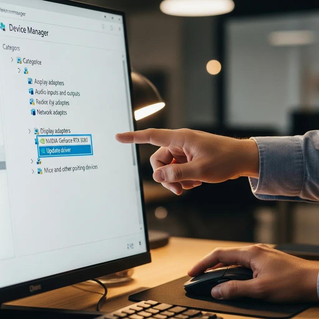Computer screen showing Device Manager interface for updating mouse and keyboard drivers