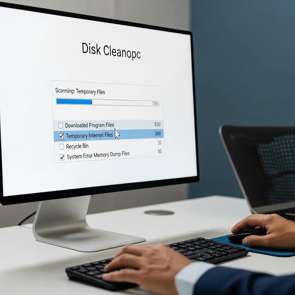 Computer screen showing disk cleanup utility for software optimization