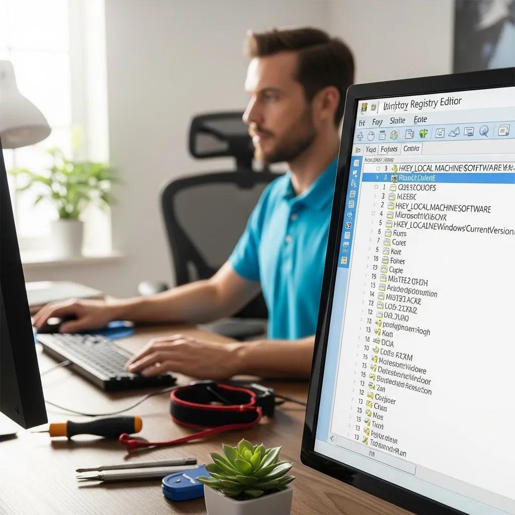 Computer technician working on Windows Registry settings for PC optimization