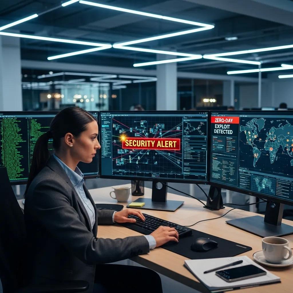 Cybersecurity professional analyzing data to protect against zero-day exploits
