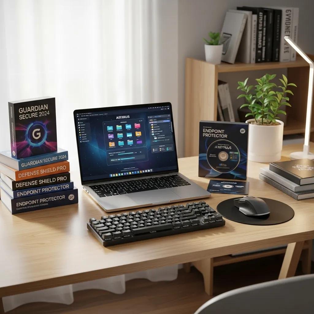Display of trusted antivirus software boxes and a laptop scanning for scareware