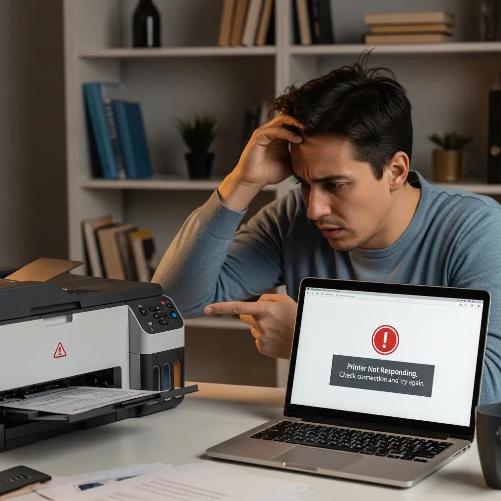 Frustrated user troubleshooting printer connection failures remotely
