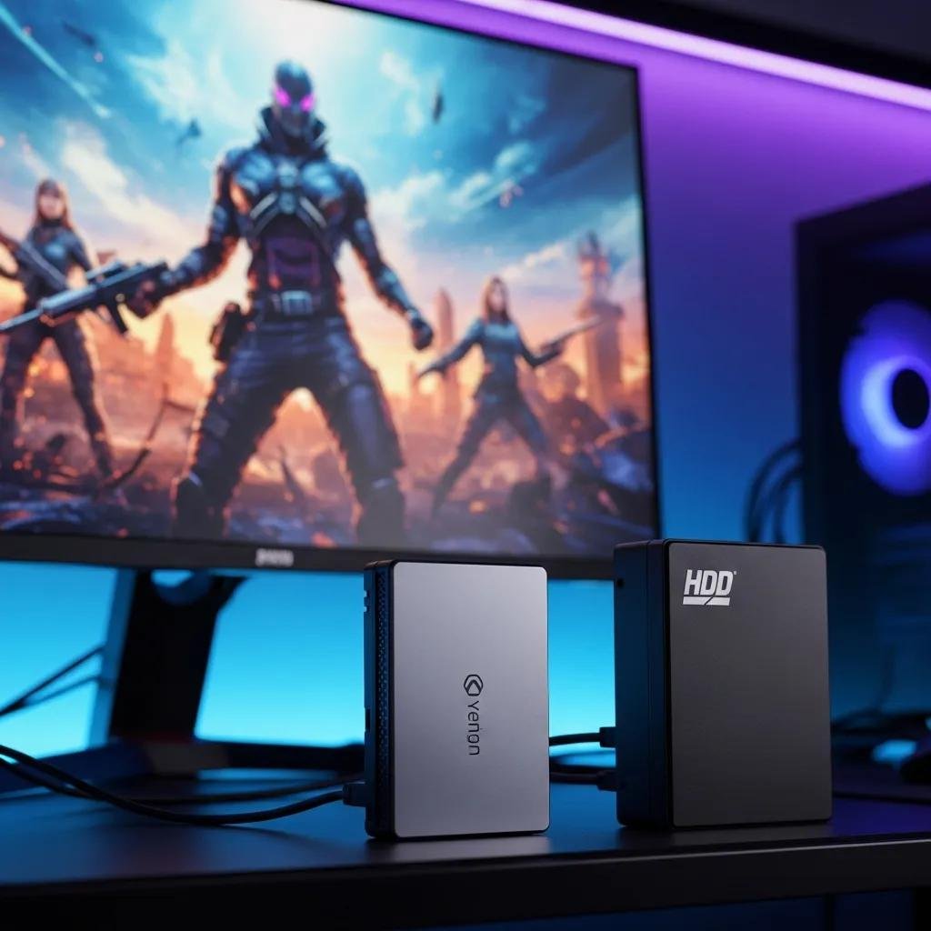 Gaming setup featuring SSD and HDD, highlighting storage options for optimal gaming performance