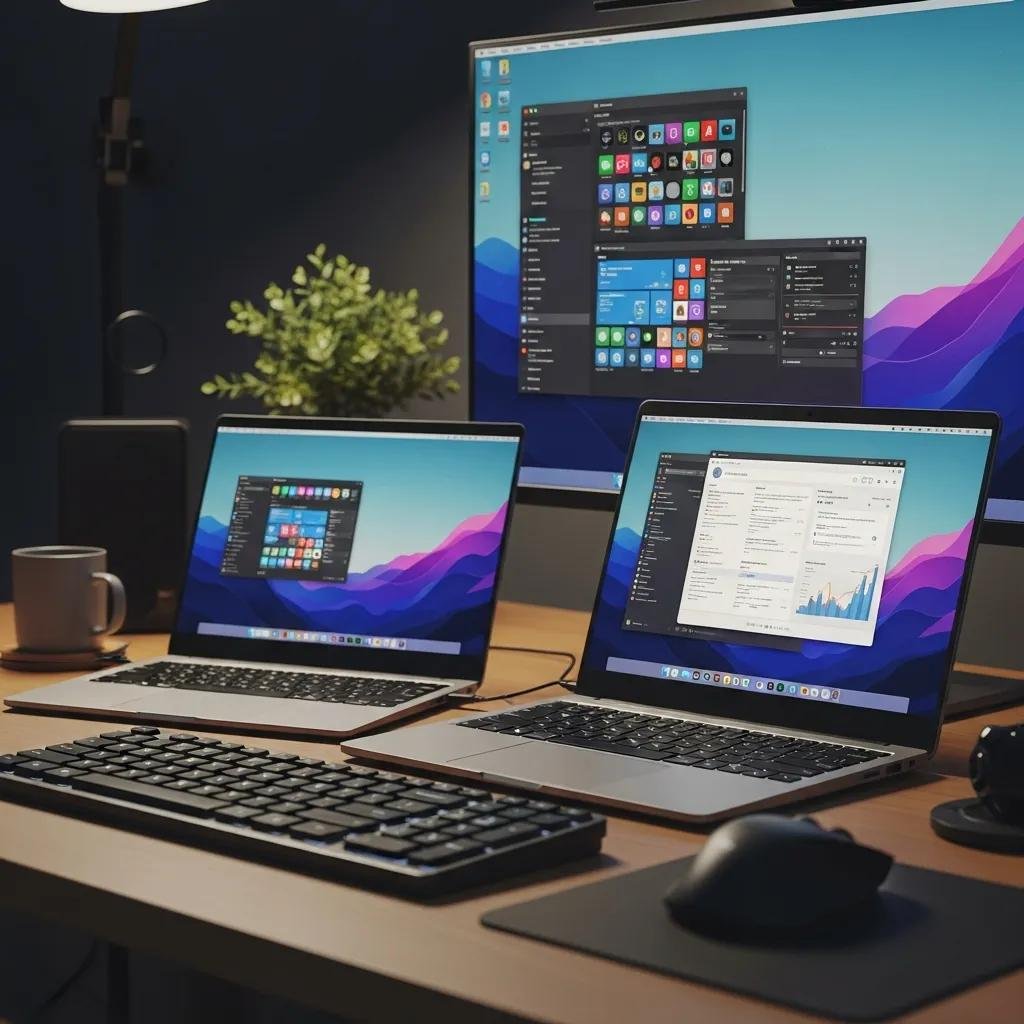 High-performance laptop and monitor setup for enhanced remote work productivity