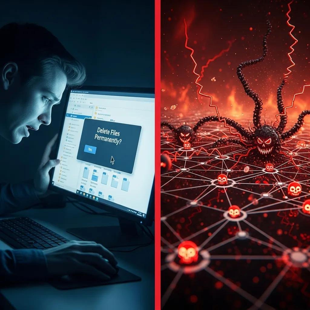Illustration of common causes of remote file deletion, including user error and malware