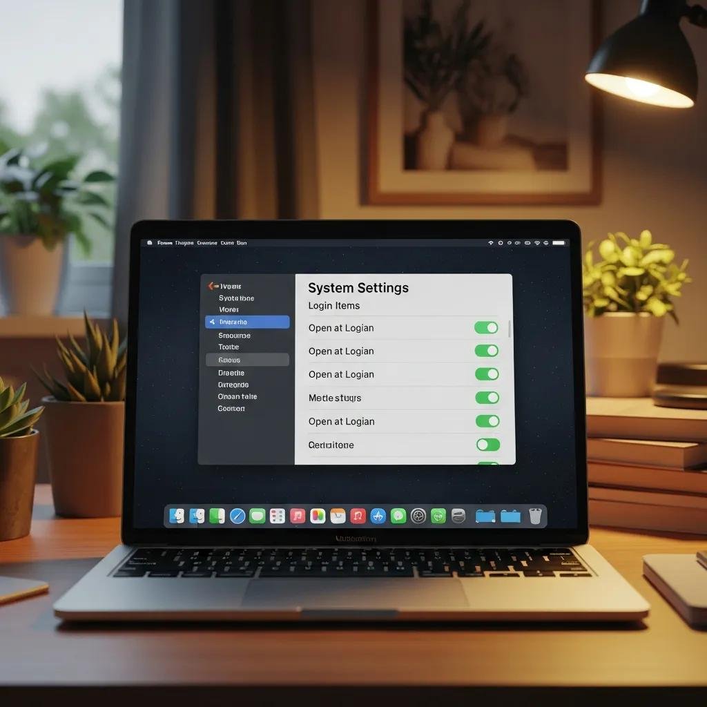 MacBook displaying login items management in System Settings