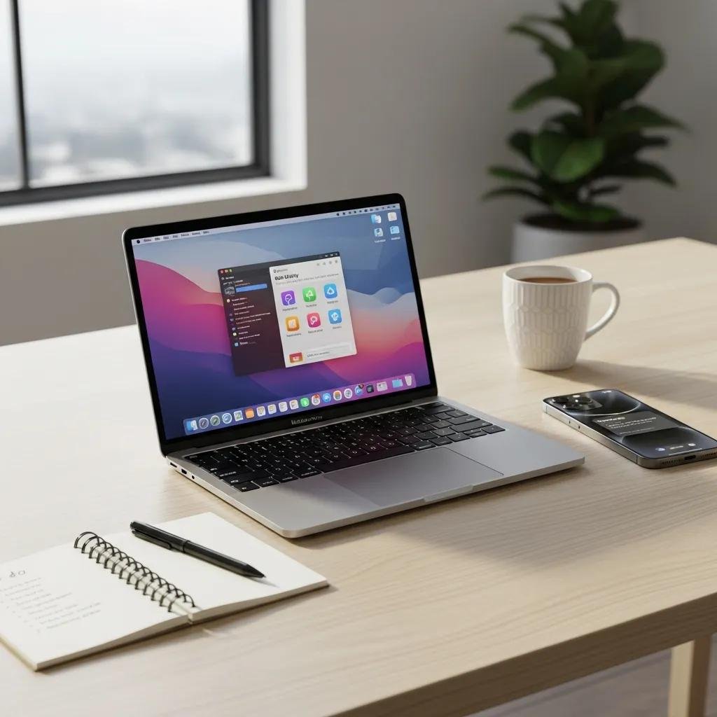 Modern workspace with a MacBook, symbolizing Mac maintenance and optimization
