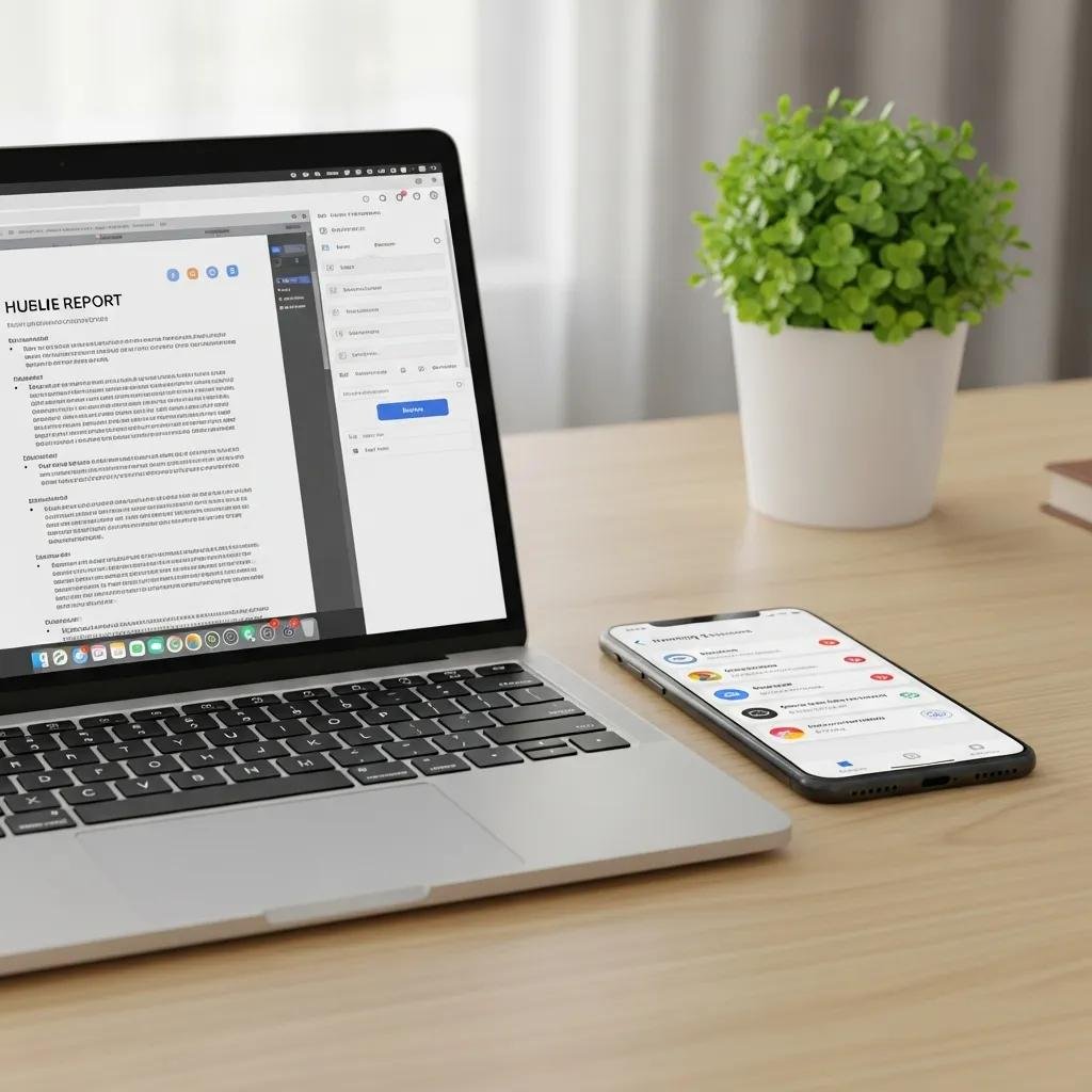 Modern workspace with laptop and smartphone showcasing cross-device workflow