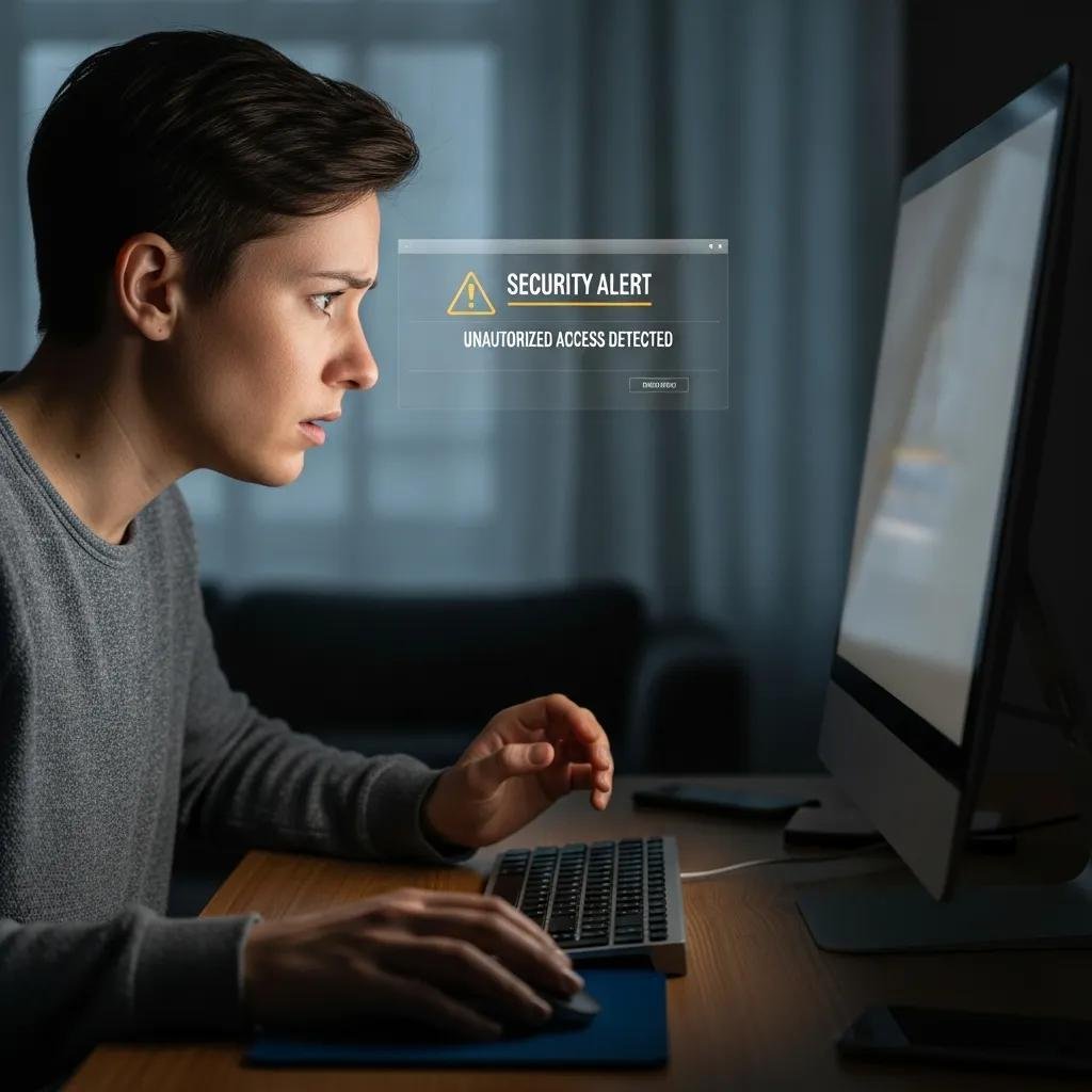 Person concerned about fake antivirus software on a computer screen