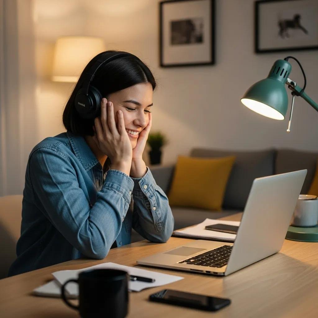 Person enjoying hassle-free remote tech support while using a laptop in a cozy home office