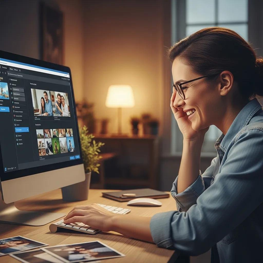 Person recovering lost photos on a computer, showcasing photo recovery software interface