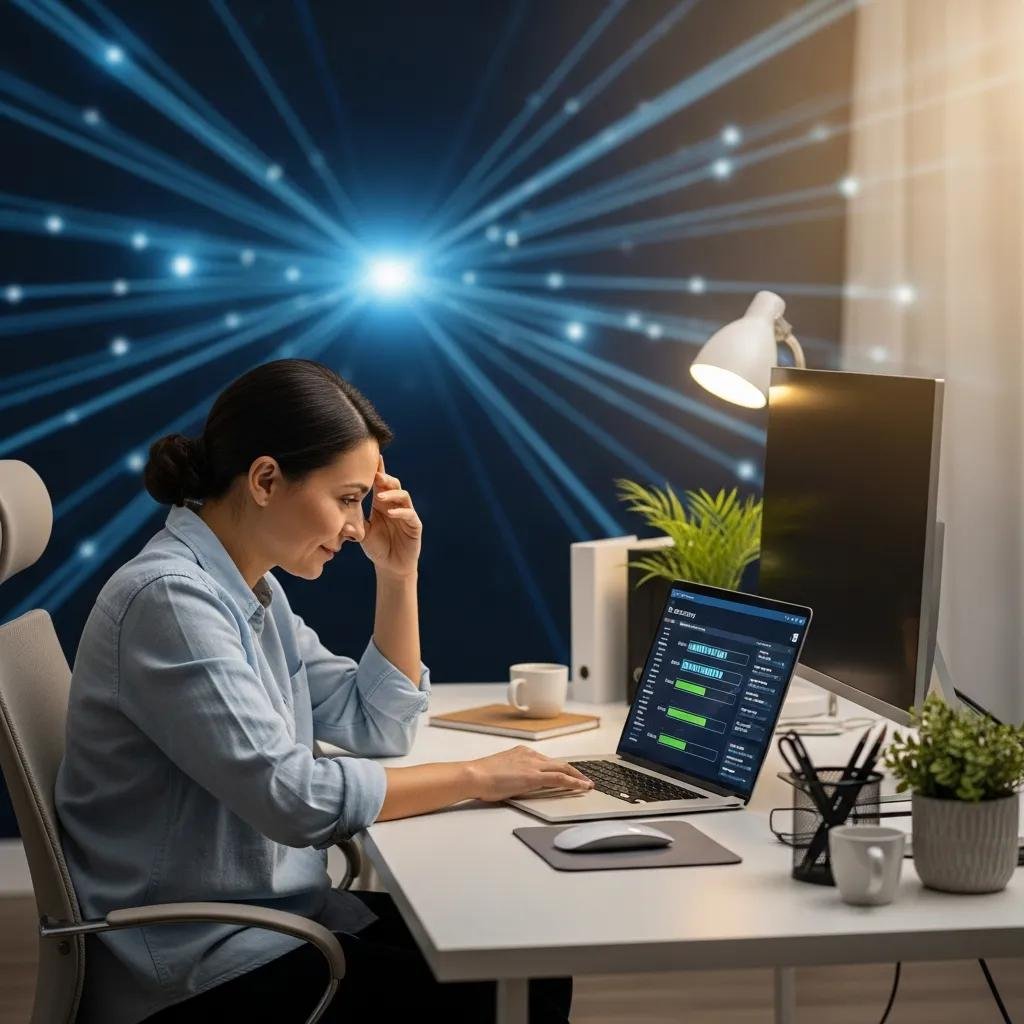 Person relieved while using a laptop for data recovery solutions