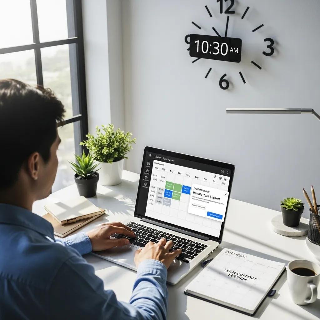 Person scheduling a remote tech support session, highlighting the benefits of flexible scheduling