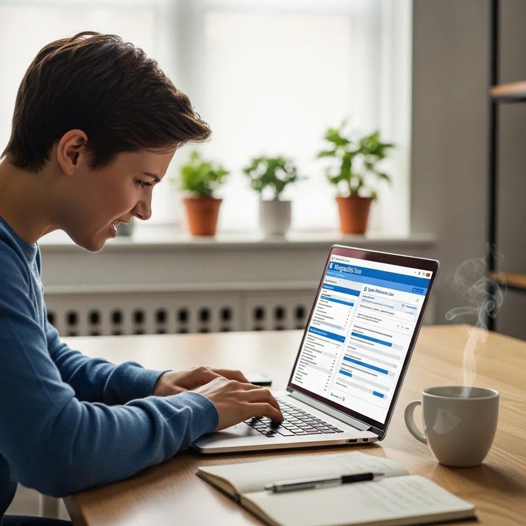 Person troubleshooting a slow computer at a modern workspace