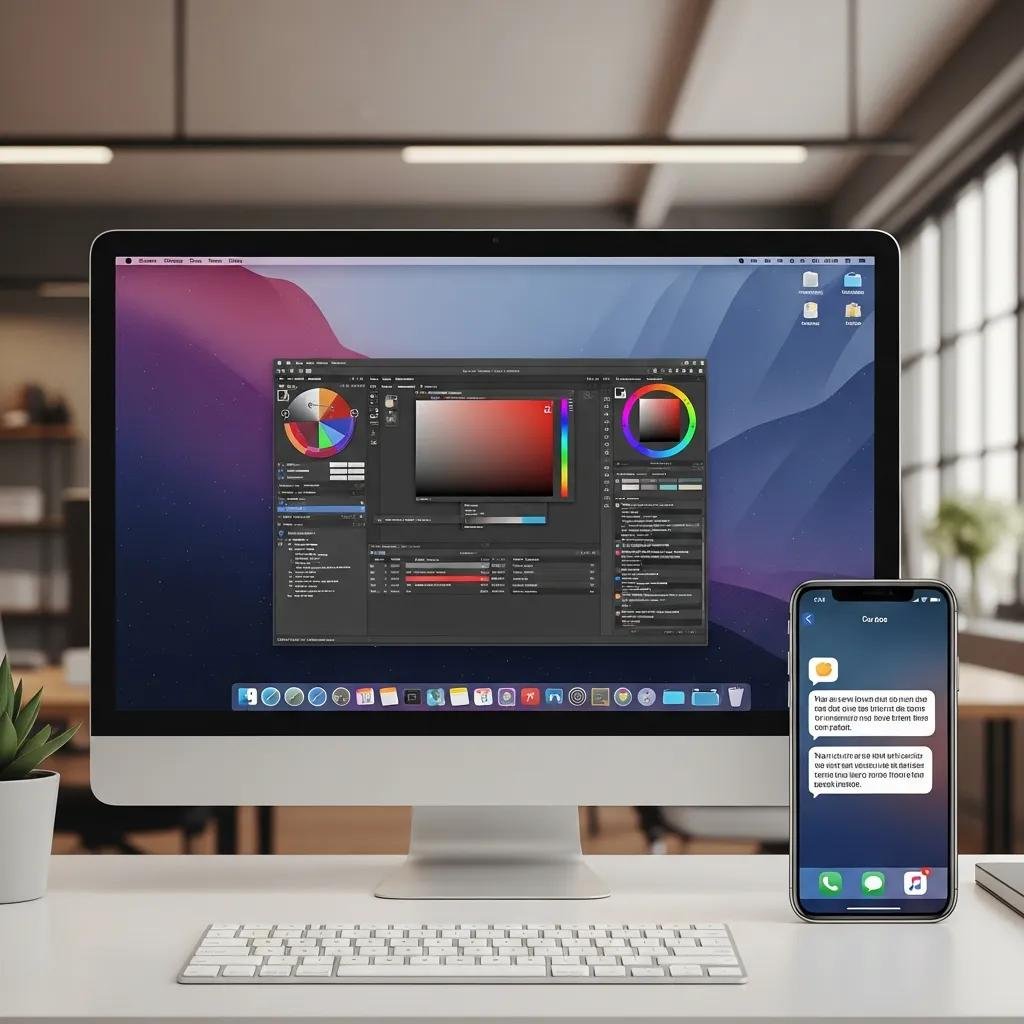 Seamless workflow between Mac and iPhone showcasing Apple Continuity features