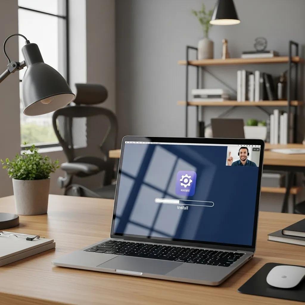 Technician assisting a user with Mac app installation remotely via video call