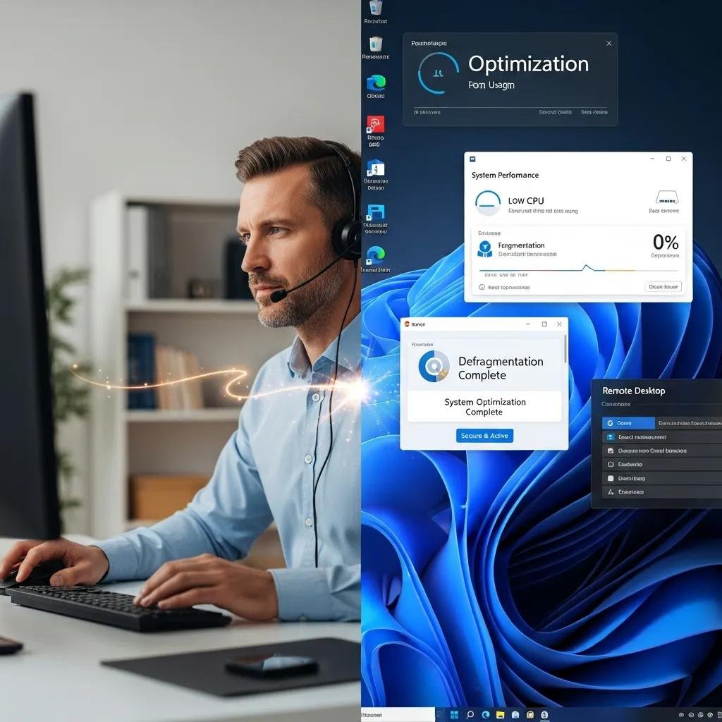 Technician performing remote PC optimization for Windows 10 and 11