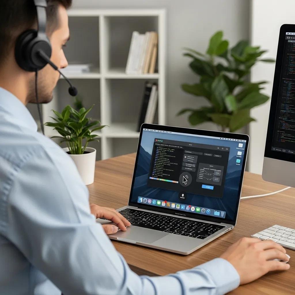Technician providing remote support for Mac freezing issues