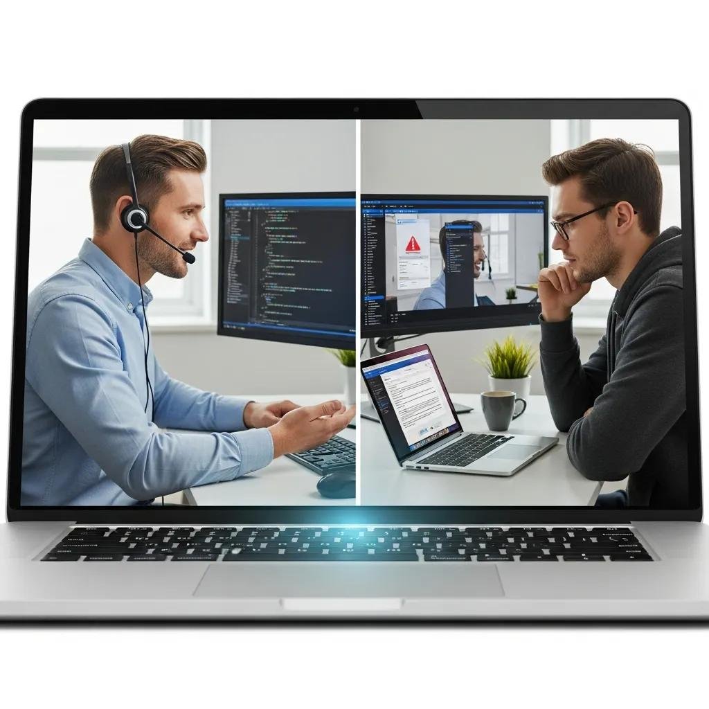 Technician providing remote support for Mac Wi-Fi issues, showcasing effective troubleshooting
